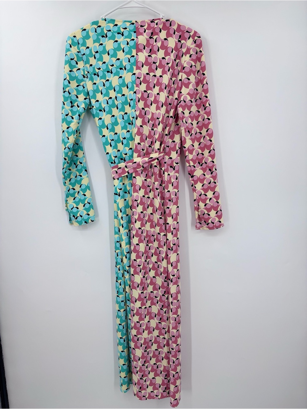 Diane Von Furstenberg Two-Tone Pink & Aqua Wrap Midi Dress - Picture 4 of 11